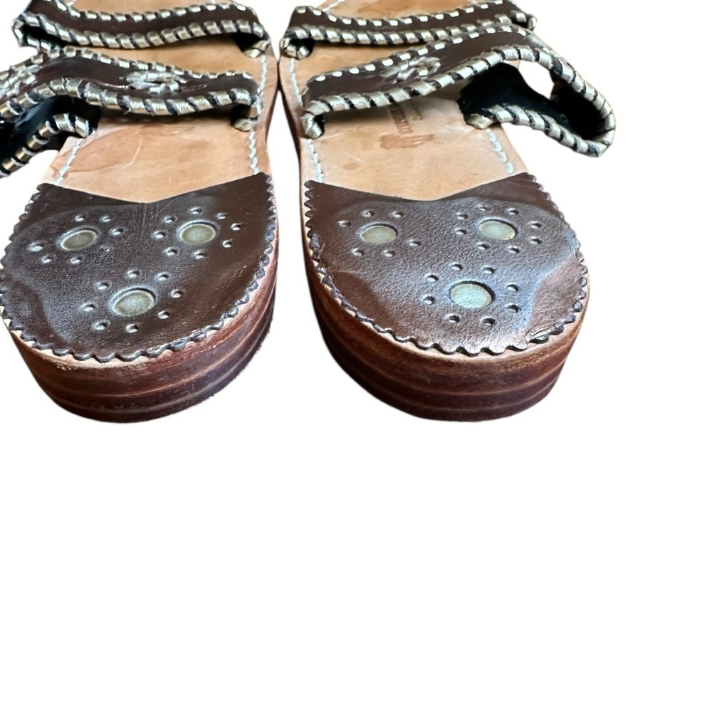 Stephen Bonanno Palm Beach Leather Handcrafted Gold Metallic Sandals Sz 8 - Picture 2 of 7